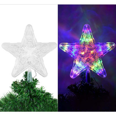 Jõulupuu Topper Star Lights Lamp Noeli uusaastapeole pühadekoristus LED-lamp Viieharulise tähe vilkuv režiim 2 suurust