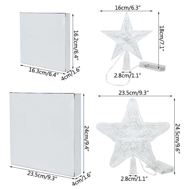 Jõulupuu Topper Star Lights Lamp Noeli uusaastapeole pühadekoristus LED-lamp Viieharulise tähe vilkuv režiim 2 suurust