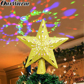 OurWarm 3D Glitter Star LED Topper pentru brad de Crăciun Proiector alb cu fulgi de zăpadă Ornament pentru brad de Crăciun cu laser pentru petrecerea de Anul Nou dec