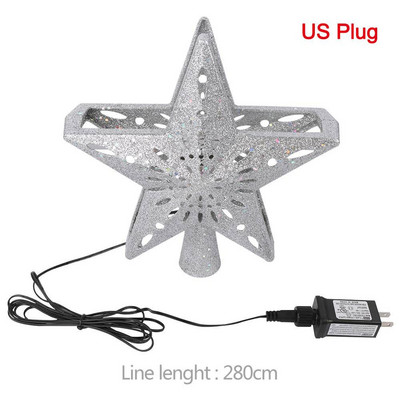 OurWarm 3D Glitter Star LED Topper pentru brad de Crăciun Proiector alb cu fulgi de zăpadă Ornament pentru brad de Crăciun cu laser pentru petrecerea de Anul Nou dec