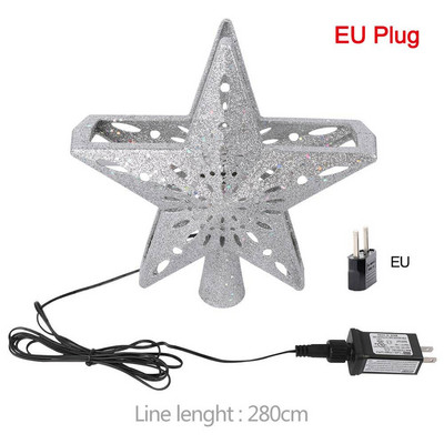 OurWarm 3D Glitter Star LED Topper pentru brad de Crăciun Proiector alb cu fulgi de zăpadă Ornament pentru brad de Crăciun cu laser pentru petrecerea de Anul Nou dec