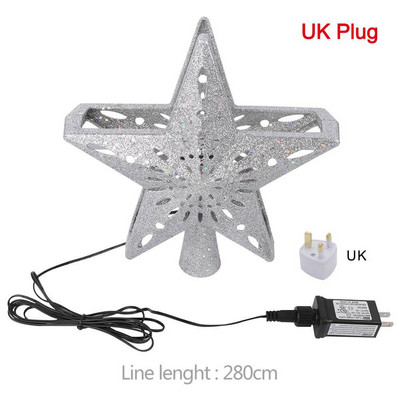 OurWarm 3D Glitter Star LED Topper pentru brad de Crăciun Proiector alb cu fulgi de zăpadă Ornament pentru brad de Crăciun cu laser pentru petrecerea de Anul Nou dec