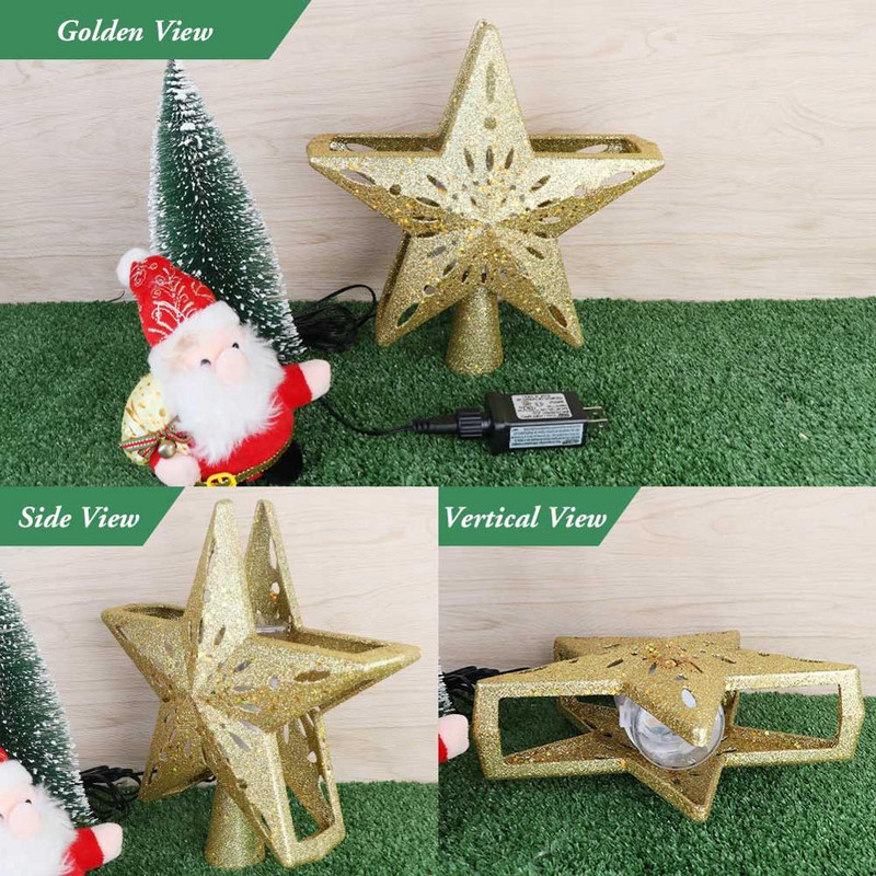 OurWarm 3D Glitter Star LED Topper pentru brad de Crăciun Proiector alb cu fulgi de zăpadă Ornament pentru brad de Crăciun cu laser pentru petrecerea de Anul Nou dec
