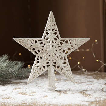 Блестяща бяла коледна елха Горна звезда Коледна украса за дома 2022 Нова година Natal Noel 2023 Орнаменти за коледно дърво