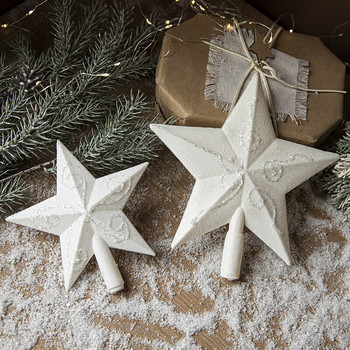 Блестяща бяла коледна елха Горна звезда Коледна украса за дома 2022 Нова година Natal Noel 2023 Орнаменти за коледно дърво