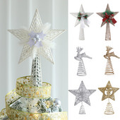 Brad de Crăciun cu sclipici auriu Decor stele de sus Decoruri pentagrame pentru casă Ornamente pentru brad de Crăciun Anul Nou 2023 Natal Noel