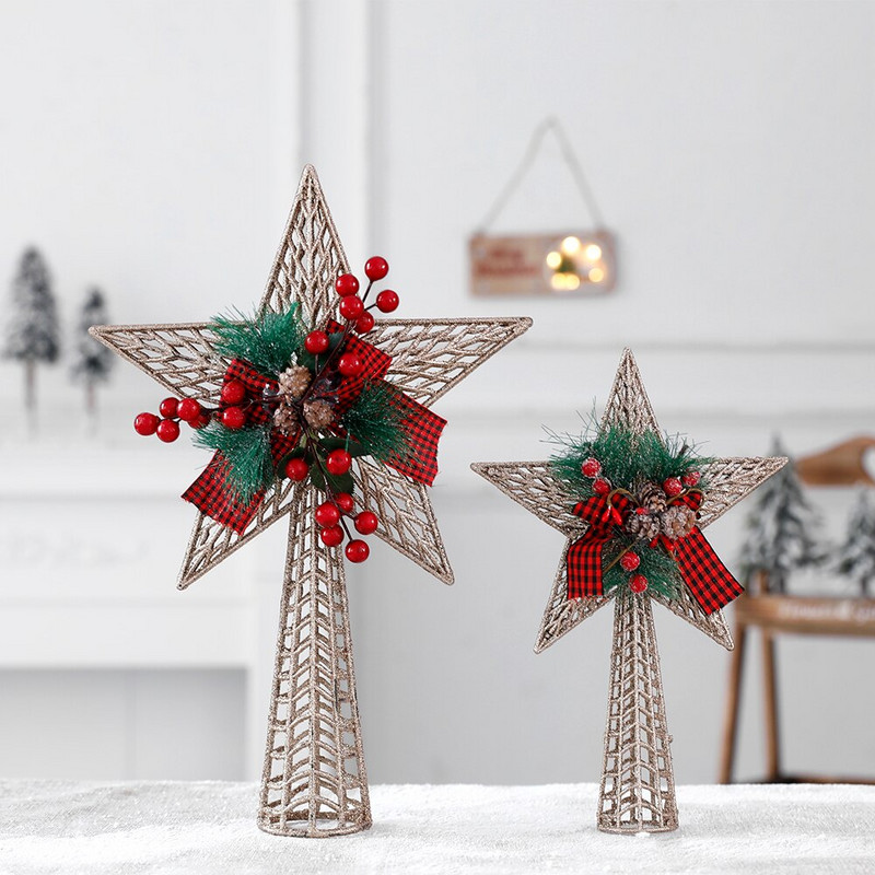 Brad de Crăciun cu sclipici auriu Decor stele de sus Decoruri pentagrame pentru casă Ornamente pentru brad de Crăciun Anul Nou 2023 Natal Noel