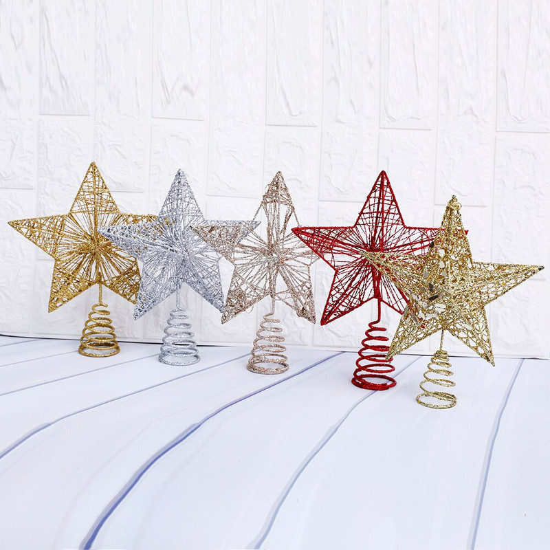 Brad de Crăciun cu sclipici auriu Decor stele de sus Decoruri pentagrame pentru casă Ornamente pentru brad de Crăciun Anul Nou 2023 Natal Noel