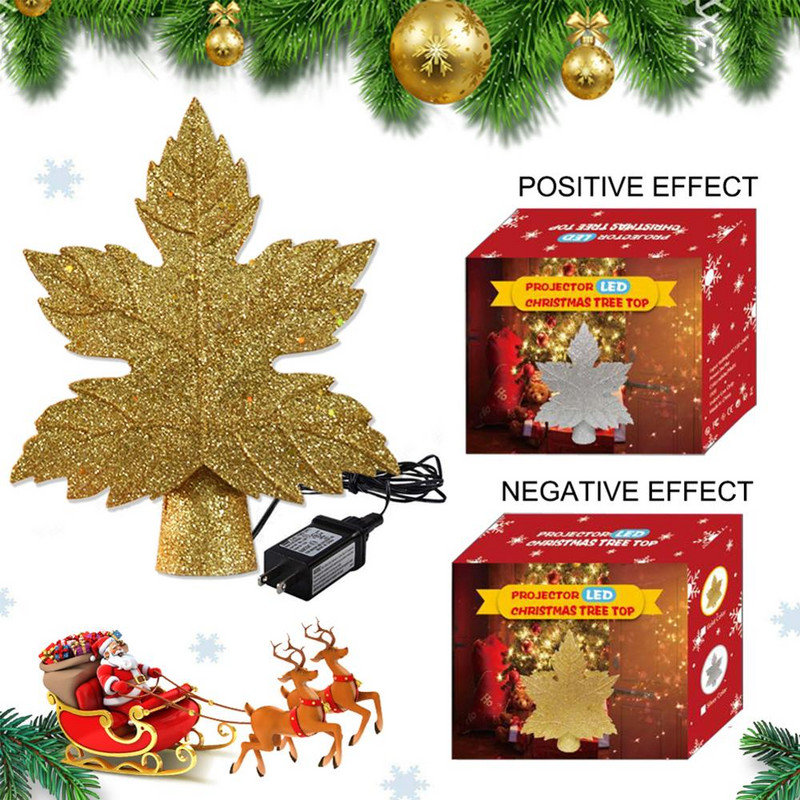 2020, lumini cu fulgi de zăpadă în mișcare, lampă de proiecție cu stele din partea de sus a copacului, tip frunză, lampă de sus pentru brad de Crăciun.