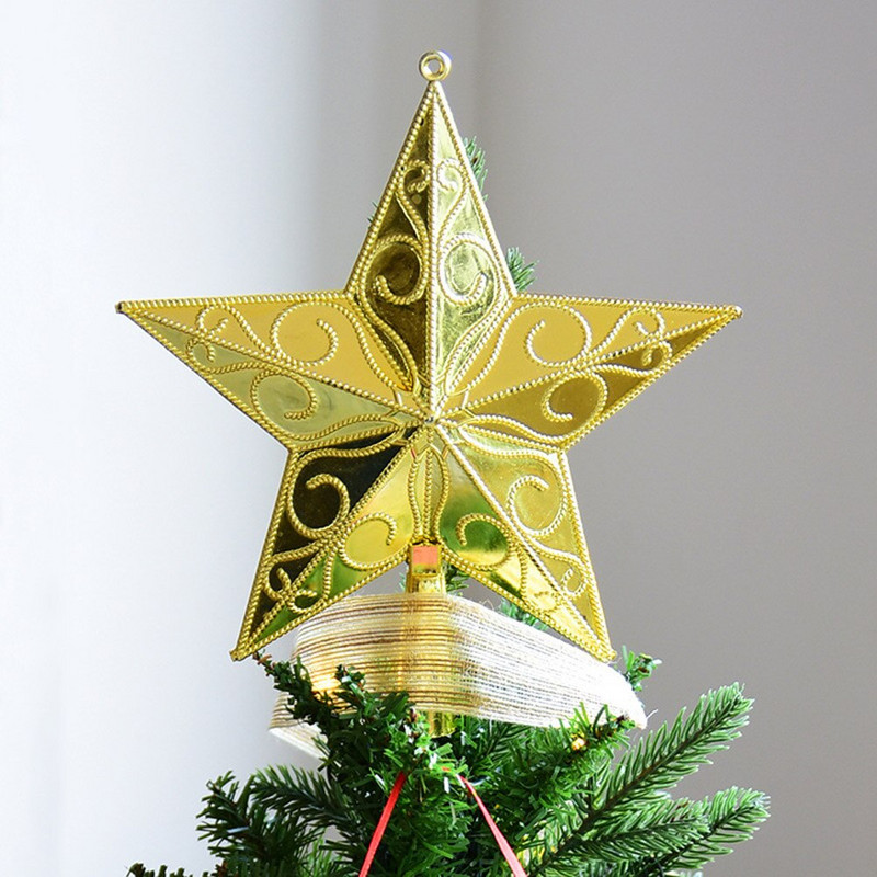 1 vnt. 20 cm skersinis „Star Tree“ lakštas, lengvas auksinis 5 taškų „Star Tree“ lakštas, skirtas Kalėdų eglutės vakarėlio namų dekoravimui