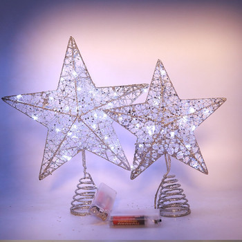 2022 Нова звезда на върха на дървото със светлинна декорация на петолъчна звезда LED декорация на върха на коледната елха Осветителни реквизити Коледен домашен декор