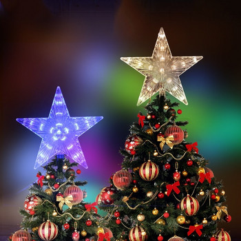 LED осветление Коледно дърво Topper Звезда светеща бляскава звезда Коледно дърво Орнаменти Празнично Коледно парти Декорации за спалня за дома