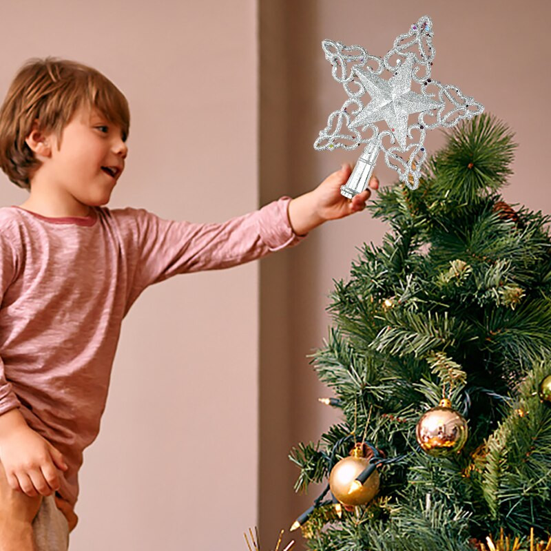 1 tk Jõulupuu ladvatähega õõnestatud jõulukuuse ladva sädelev täht, sädelev jõulupuu ülaosa jõulukaunistused