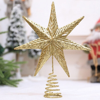 Седмоъгълна звезда с блясък Коледна елха Коледна украса за коледна елха Празнично зимно домашно парти Орнамент B03E
