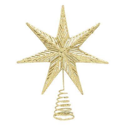 Heptagon Star Glitter jõulukuuse ülaosa jõulukaunistus jõulupuupuhkuse jaoks, talvine kodupeo ornament B03E