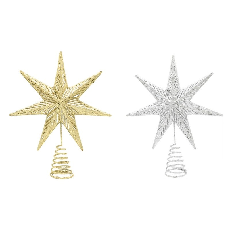 Heptagon Star Glitter jõulukuuse ülaosa jõulukaunistus jõulupuupuhkuse jaoks, talvine kodupeo ornament B03E