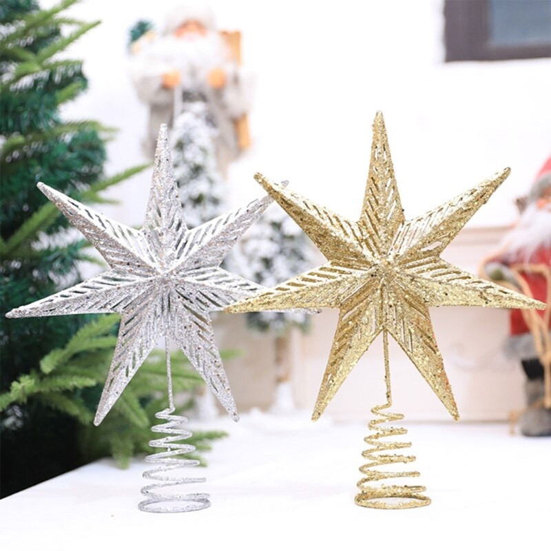 Heptagon Star Glitter jõulukuuse ülaosa jõulukaunistus jõulupuupuhkuse jaoks, talvine kodupeo ornament B03E