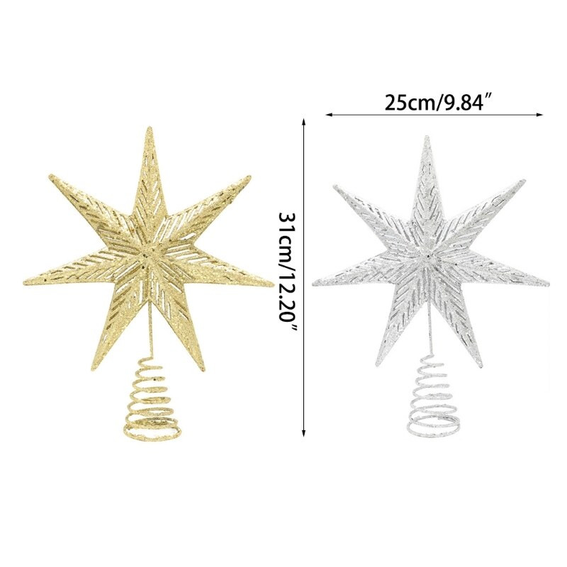 Heptagon Star Glitter jõulukuuse ülaosa jõulukaunistus jõulupuupuhkuse jaoks, talvine kodupeo ornament B03E