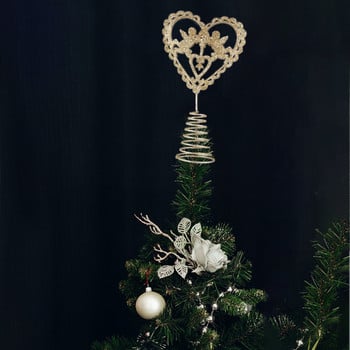 Tree Topper Star Christmas Glitter Heart Treetop Купидон Празнична украса Декорации Златен метален железен орнамент Glitteredhanging