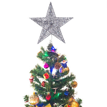 20 см сребърна звезда за елха Изящна блестяща звезда за коледна елха Украса за коледна елха 5-точкова звезда