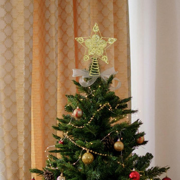 Коледно дърво Topper Метален блестящ 3D Star Tree Topper Издълбан пентаграм за вътрешен офис Орнаменти за коледно дърво Нова година