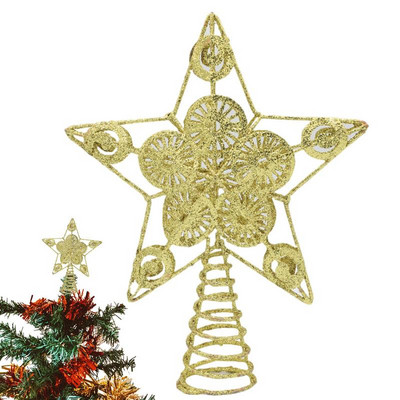 Χριστουγεννιάτικο δέντρο Topper Metal Glittered 3D Star Tree Topper Hollowed Pentagram for Indoor Office στολίδια Χριστουγεννιάτικου δέντρου Πρωτοχρονιά