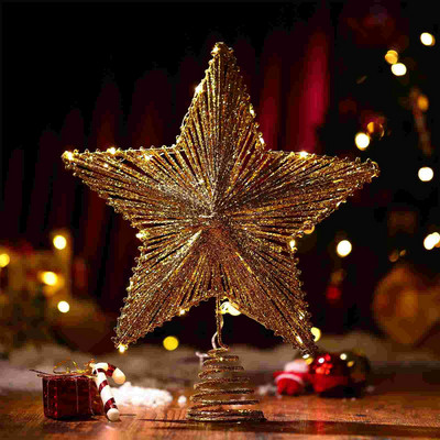 Tree Star Topper Christmas Light Toppersxmas Stele cu LED-uri Decoratiuni aurii luminate Decoratiuni vintage cu sclipici Lumini metalice Varf copac