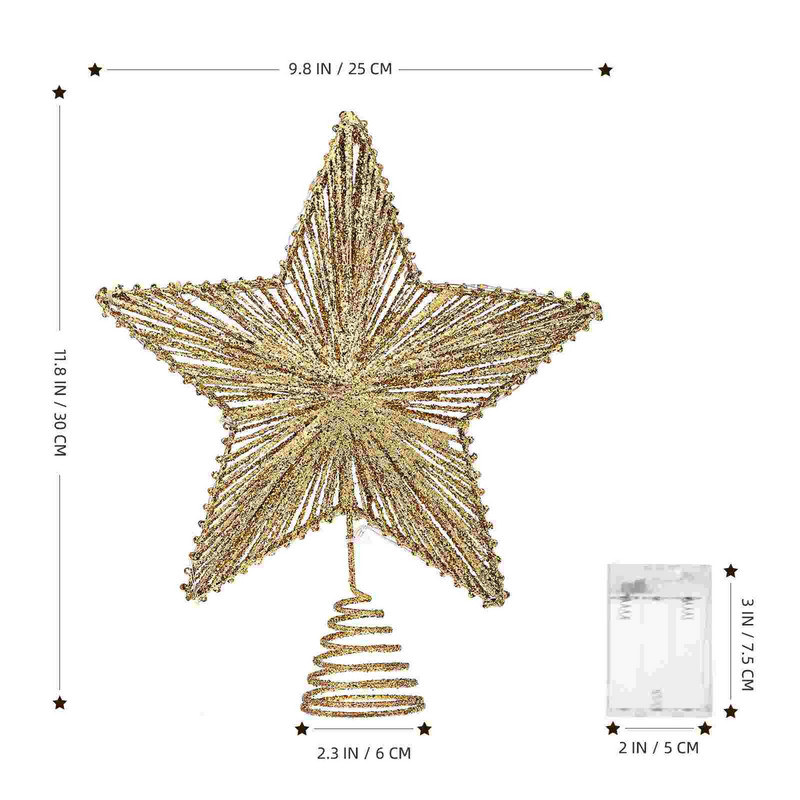 Tree Star Topper Christmas Light Toppersxmas Stele cu LED-uri Decoratiuni aurii luminate Decoratiuni vintage cu sclipici Lumini metalice Varf copac