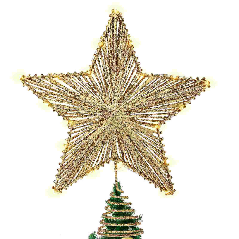 Tree Star Topper Christmas Light Toppersxmas Stele cu LED-uri Decoratiuni aurii luminate Decoratiuni vintage cu sclipici Lumini metalice Varf copac