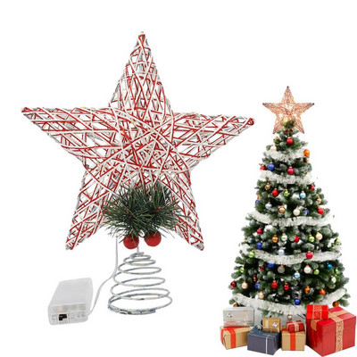 Коледно дърво Top Light Star Tree Topper осветено с LED светлини Plug-in коледно дърво Орнамент за вътрешен офис Коледа
