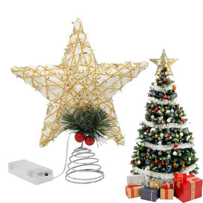 Коледно дърво Top Light Star Tree Topper осветено с LED светлини Plug-in коледно дърво Орнамент за вътрешен офис Коледа