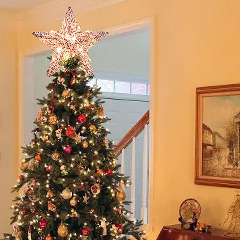 Коледно дърво Top Light Star Tree Topper осветено с LED светлини Plug-in коледно дърво Орнамент за вътрешен офис Коледа