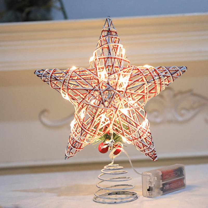 Коледно дърво Top Light Star Tree Topper осветено с LED светлини Plug-in коледно дърво Орнамент за вътрешен офис Коледа