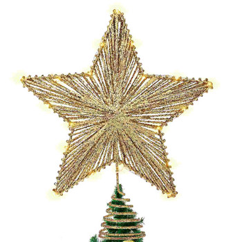 Tree Star Topper Christmas Light Toppersxmas Led Stars Lighted Gold Decorations Glitter Vintage Decoration Metal Lights Treetop