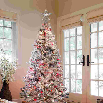 Дърво Коледна звезда Горно осветени Топери Декорации за дървета Декорация през юли Коледен декор Сребро