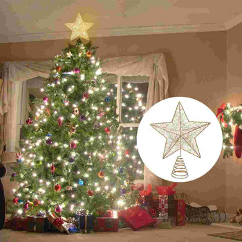 Коледна елха Topper Star OrnamentsGold Decoration Xmasdecorations Осветен Treetop Metal Glitteredof Сменяем орнамент Tre