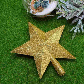 Коледна елха Звезди Орнамент Златни Топери Декорация Върхове на дърво Пет висулка Малки блестящи сребърни звезди
