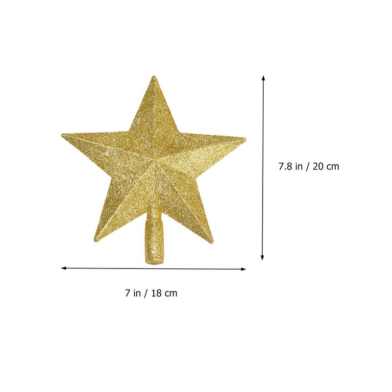 Ukras božićne zvijezde na vrhovima drvca Zlatni ukrasi na vrhu vrha Pet privjesaka s malim svjetlucavim srebrnim zvjezdicama na vrhu