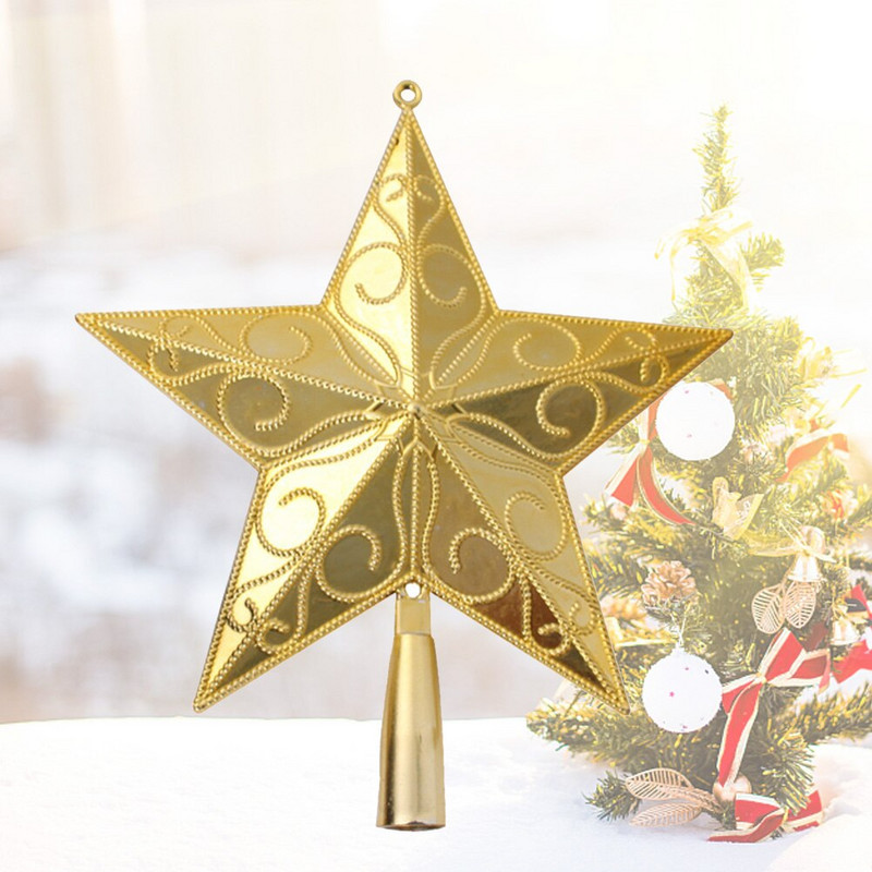 Tree Star Topper Christmas Treetop Decor Pühade sädelev Metal Gloden Home Glitter Festival Ornament Gold Glittered Yule