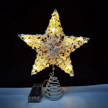 Декоративен връх за коледно дърво Пентаграм/шестоъгълник/ангел Направи си сам декорация Изящна звезда на върха на коледно дърво LED светещ орнамент