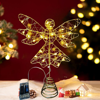 Διακοσμητικό χριστουγεννιάτικο δέντρο με πεντάγραμμο/εξάγωνο/άγγελος DIY Διακόσμηση Εξαιρετικό χριστουγεννιάτικο δέντρο Κορυφαίο λαμπερό στολίδι LED