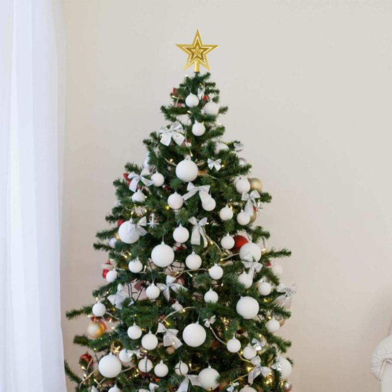 Ziemassvētku eglītes augšējā piecstaru zvaigzne Ziemassvētku eglīšu galotņu rotājumi sequins dobi starojums trīsdimensiju Natal Tree top zvaigzne