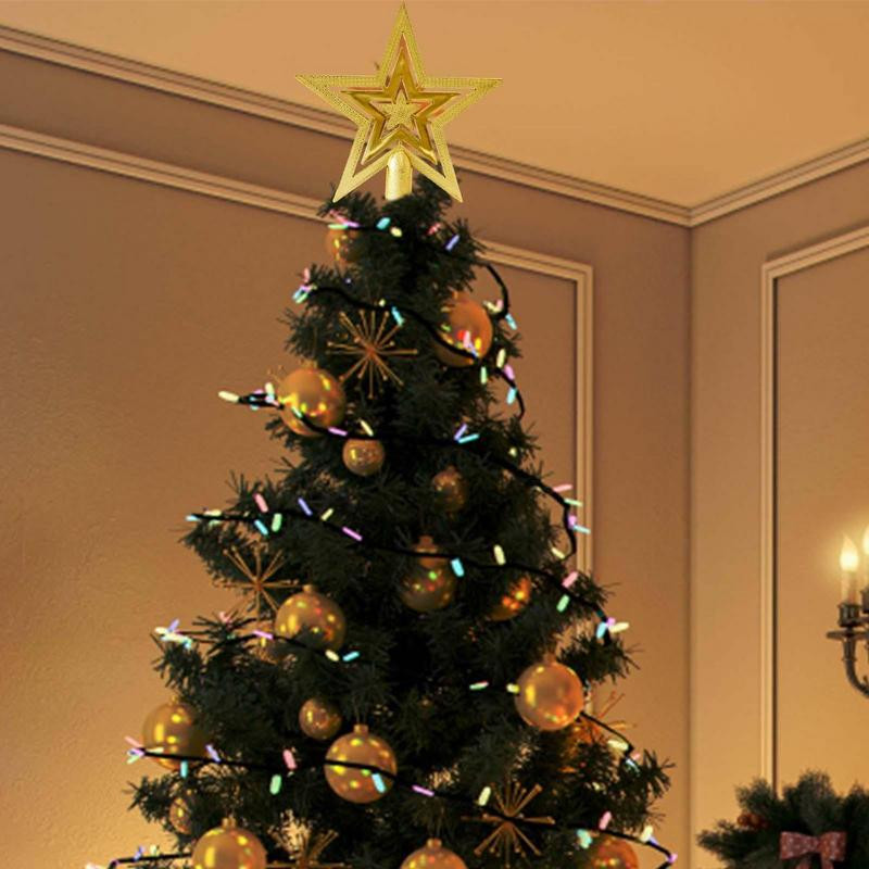 Ziemassvētku eglītes augšējā piecstaru zvaigzne Ziemassvētku eglīšu galotņu rotājumi sequins dobi starojums trīsdimensiju Natal Tree top zvaigzne