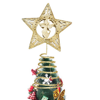 Блестяща коледна звезда Топпер за дърво Златна Коледна звезда Любов Елк Пентаграм Светещ кух Топпер за дърво за парти декорации