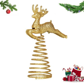 Glitter Christmas Star Tree Topper Golden Christmas Star Love Elk Pentagram Light Up Hollow Tree Topper για διακόσμηση πάρτι