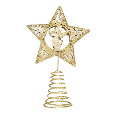 Sädelev jõulutähe ladvik Kuldne jõulutähe armastus põdra pentagramm, valgustatud õõnes puulatt peokaunistuseks