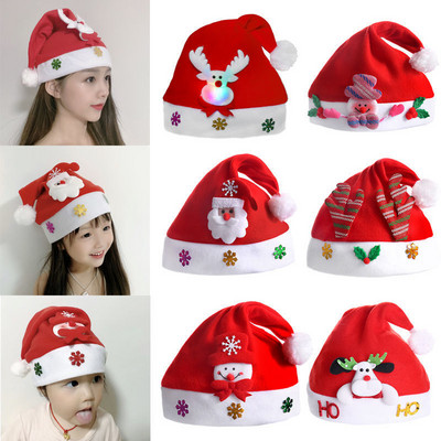 2022 Merry Christmas Hat New Year Navidad  Cap Snowman ElK Santa Claus Hats For Kids Children Adult Xmas Gift Decoration