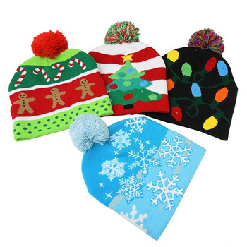 LED Коледна шапка Пуловер Плетена шапка Коледна светеща плетена шапка Коледен подарък за деца Коледа 2023 Новогодишна украса