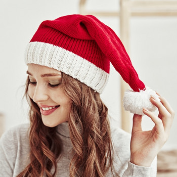 Πλεκτό χριστουγεννιάτικο καπέλο 2022 Χαριτωμένο πομπόν για ενήλικες για ενήλικες Μαλακό καπέλο Santa για παιδικό πάρτι πρωτοχρονιάτικο δώρο Navidad Natal Noel