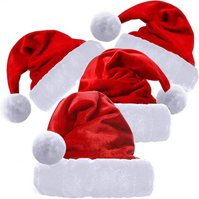 Pălărie moale de Crăciun de Crăciun de înaltă calitate, Moș Crăciun, roșu, pălărie scurtă de pluș, cadou Decor de Crăciun Fericit 2023